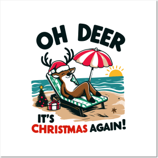 Oh deer, it's Christmas again! - Reindeer on the beach Posters and Art